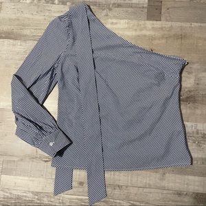 Saks Off Fifth one shoulder pinstripe blouse